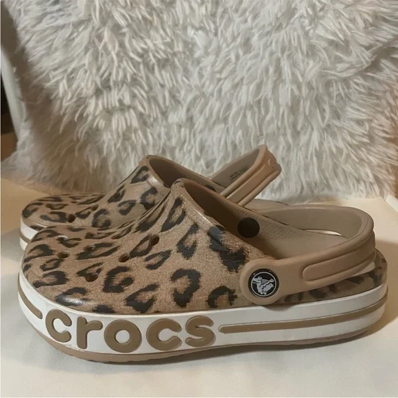 Crocs Leopard Print Clogs - Tan - Picture 1 of 5